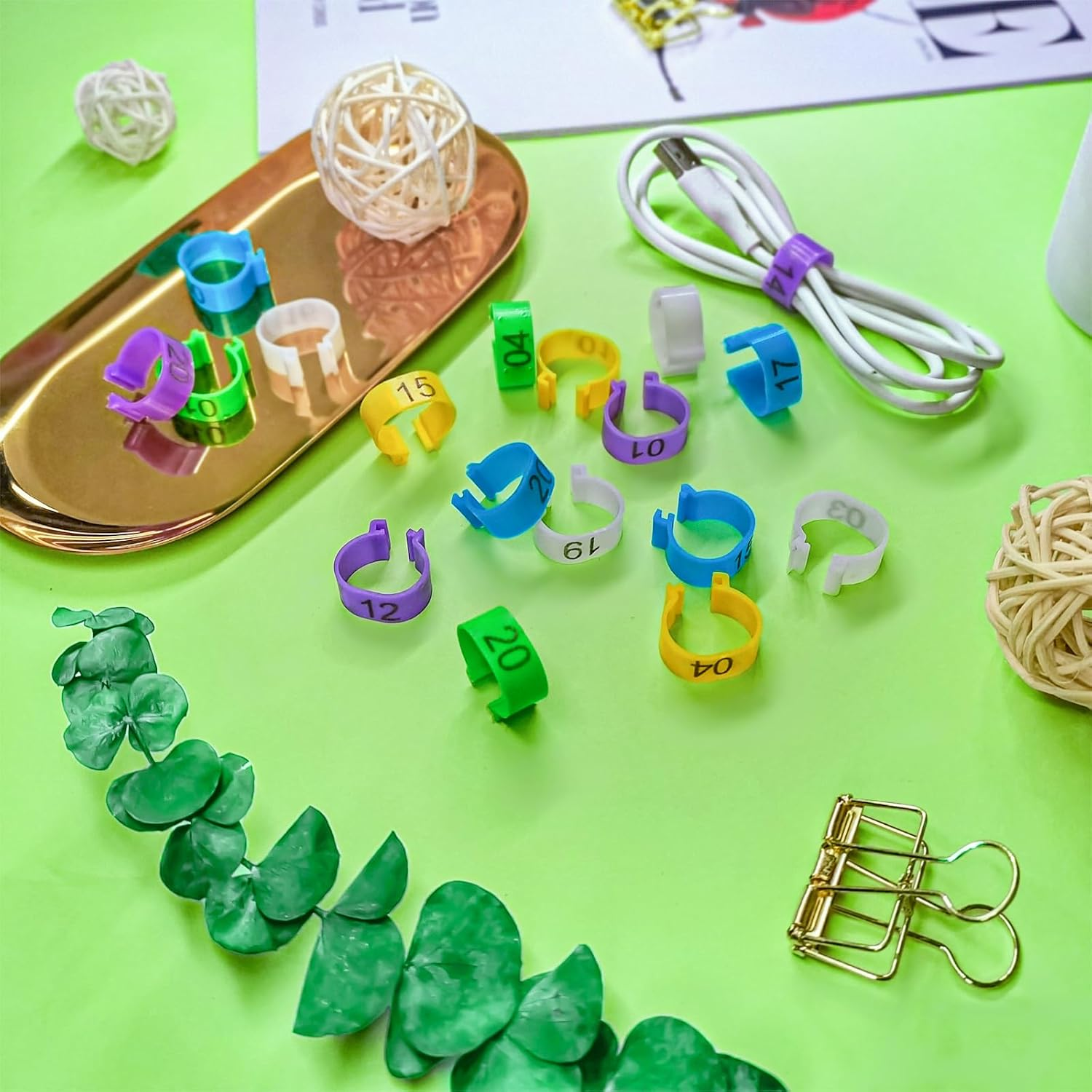 70 Pcs 20Mm Duck Leg Rings Colorful 01-70 Numbered Duck Identification Leg Bands, Duck Chicken Leg Tags Clip on Poultry Ankle Rings for Ducks Chicken Guinea Goose Gamefowl Turkey image number 3