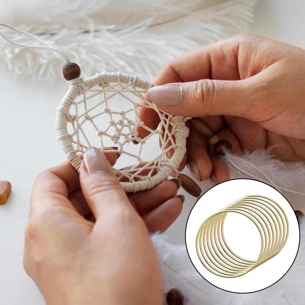 WELANE Dream Catcher Hoops, 8 PCS Gold Metal round Wreath Ring for Making Wedding Wreath, Dream Catcher, Wall Hanging Crafts (10Cm X 4Mm) image number 1