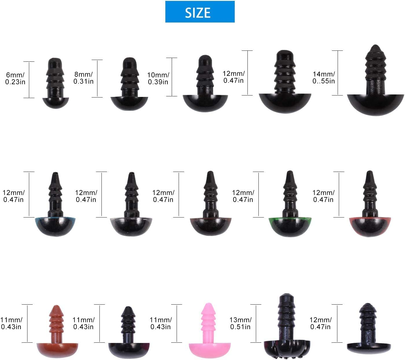 Plastic Safety Eyes and Noses with Washers 570 Pcs, Craft Doll Eyes and Teddy Bear Nose for Amigurumi, Crafts, Crochet Toy and Stuffed Animals (Assorted Sizes) image number 1