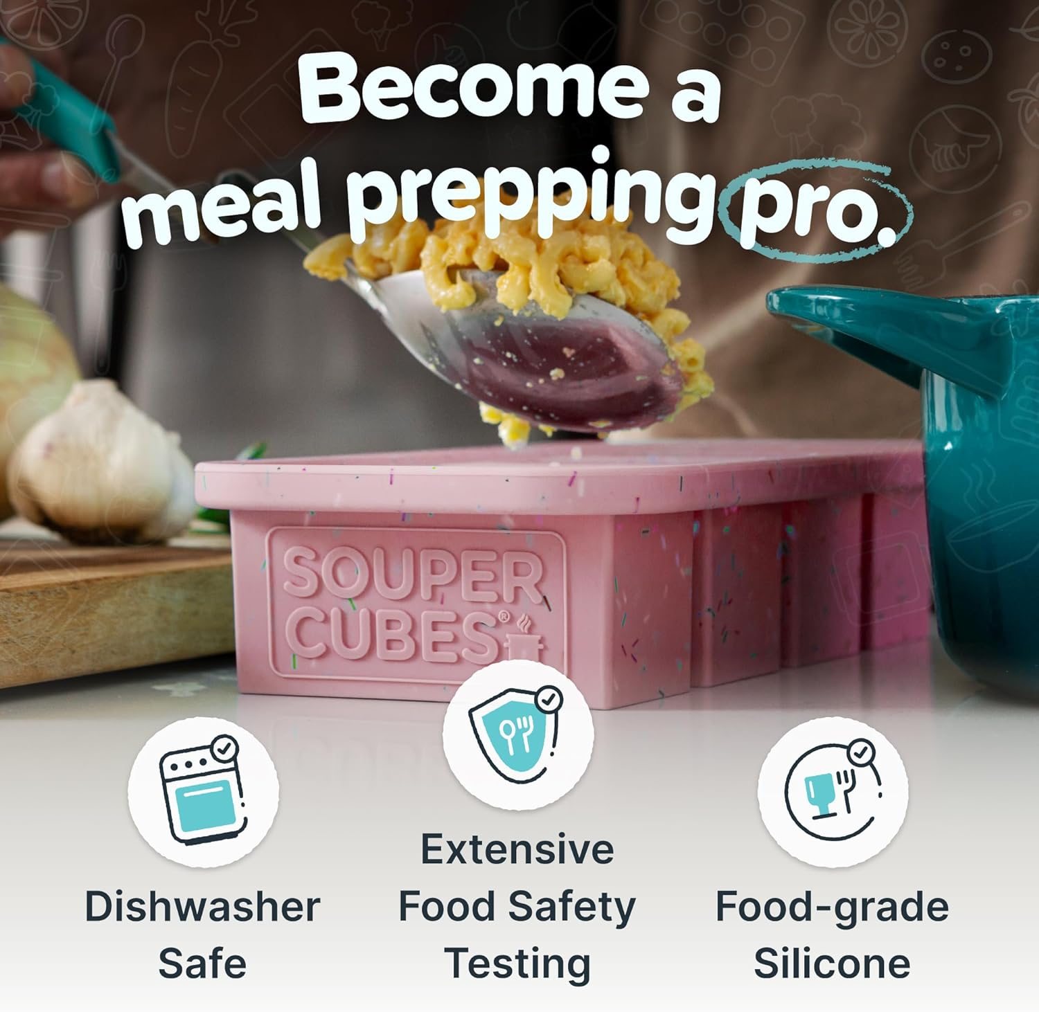 Souper Cubes 1 Cup Silicone Freezer Tray with Lid - Easy Meal Prep Container and Kitchen Storage Solution - Silicone Molds for Soup and Food Storage - Sprinkles - 2-Pack - Sprinkles image number 5