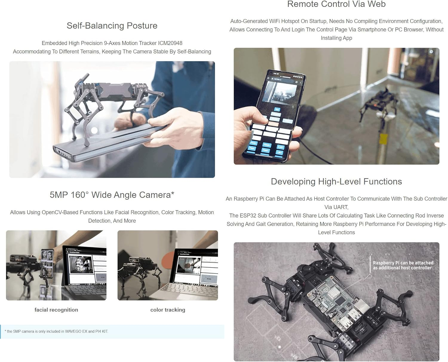 Waveshare WAVEGO 12-DOF Bionic Dog-Like Robot Open Source for ESP32 and PI4B Facial Recognition Color Tracking Motion Detection with Raspberry Pi Extension Holder (22 Items) image number 2