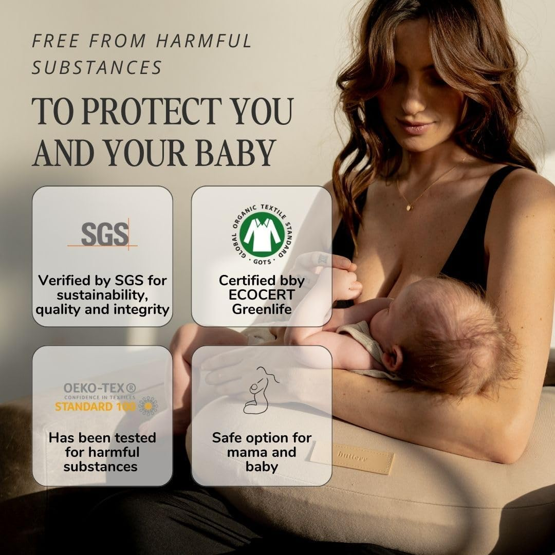 Butterr Natural Breastfeeding Pillow, Nursing and Posture Support, Plant Based Cushion with Organic Cotton Removable Cover (Wheat) image number 5