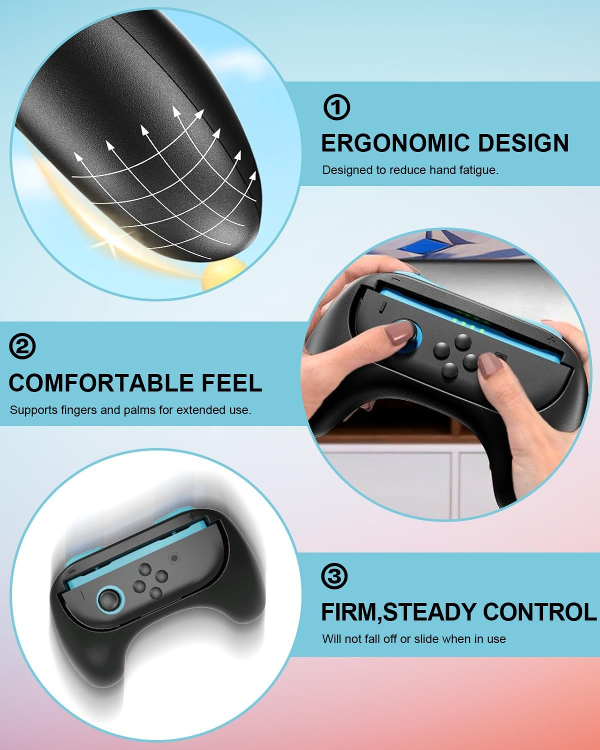 T Tersely Grips for Nintendo Switch 2 Joycon Controller 2 Pack - Game Accessories Joy-Con Handheld Joystick Remote Control Holder Joy Con Kit - Blue&Orange image number 6