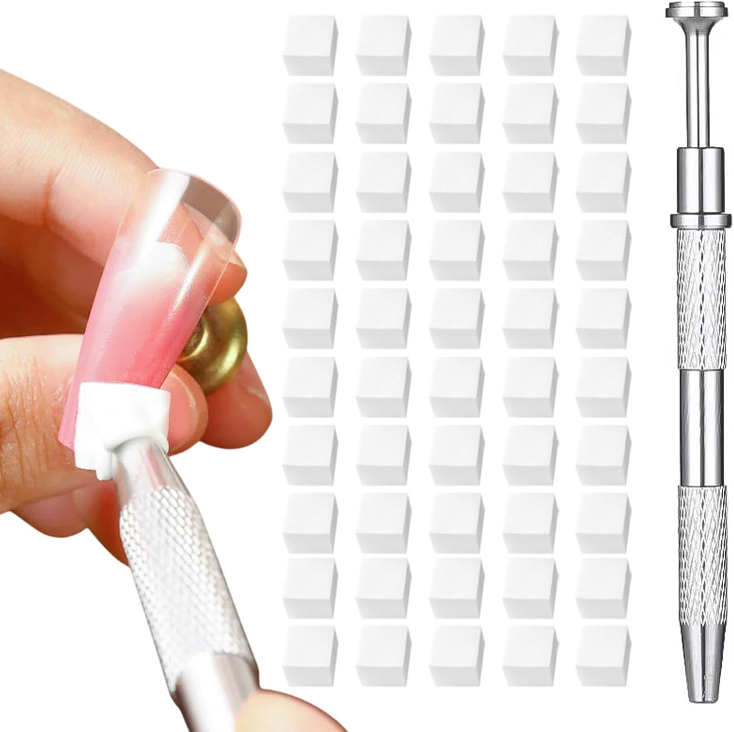 50PCS White Cube Shape Sponge Manicure Accessory with Sponge Grabber,Soft Sponges for Ombre, Ombre Nail Brush for Nail Art Gradient Design image number 3