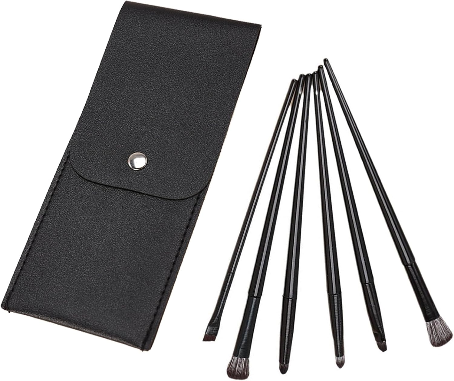 6PCS Eye Makeup Brush Set with Storage Bag, Angled & Blending Brushes for Precise Eyeshadow Application, Smudging & Defining - Black, Essential Beauty Tools for Flawless Makeup Looks image number 1