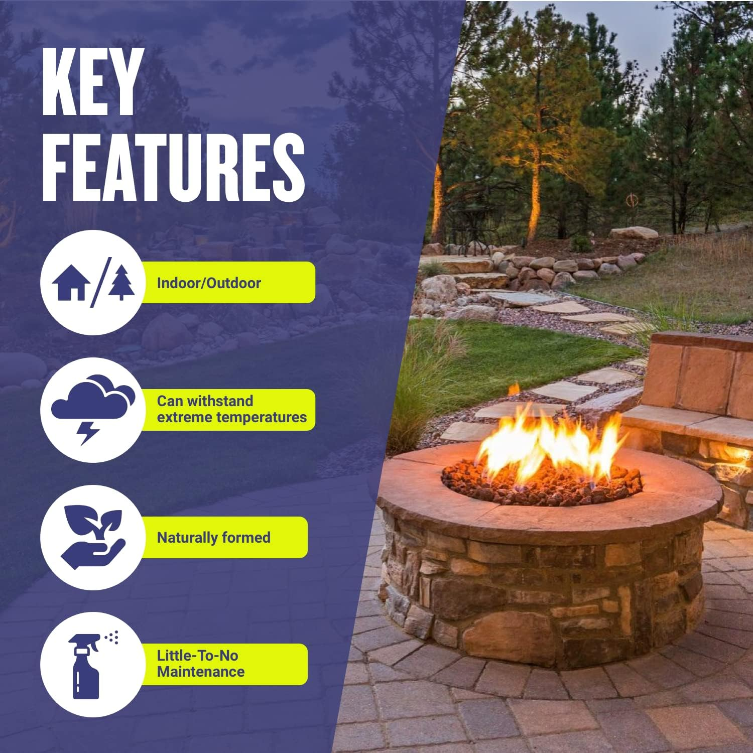 Medium Lava Rocks 10 Pounds by American Fire Glass- Volcanic Fire Pit Lava Rocks for Indoor Log Fireplace, BBQ, Grill, Gas, Aquariums- All-Natural Decorative Landscaping Black- Made in USA- 1/2" X 1" image number 5