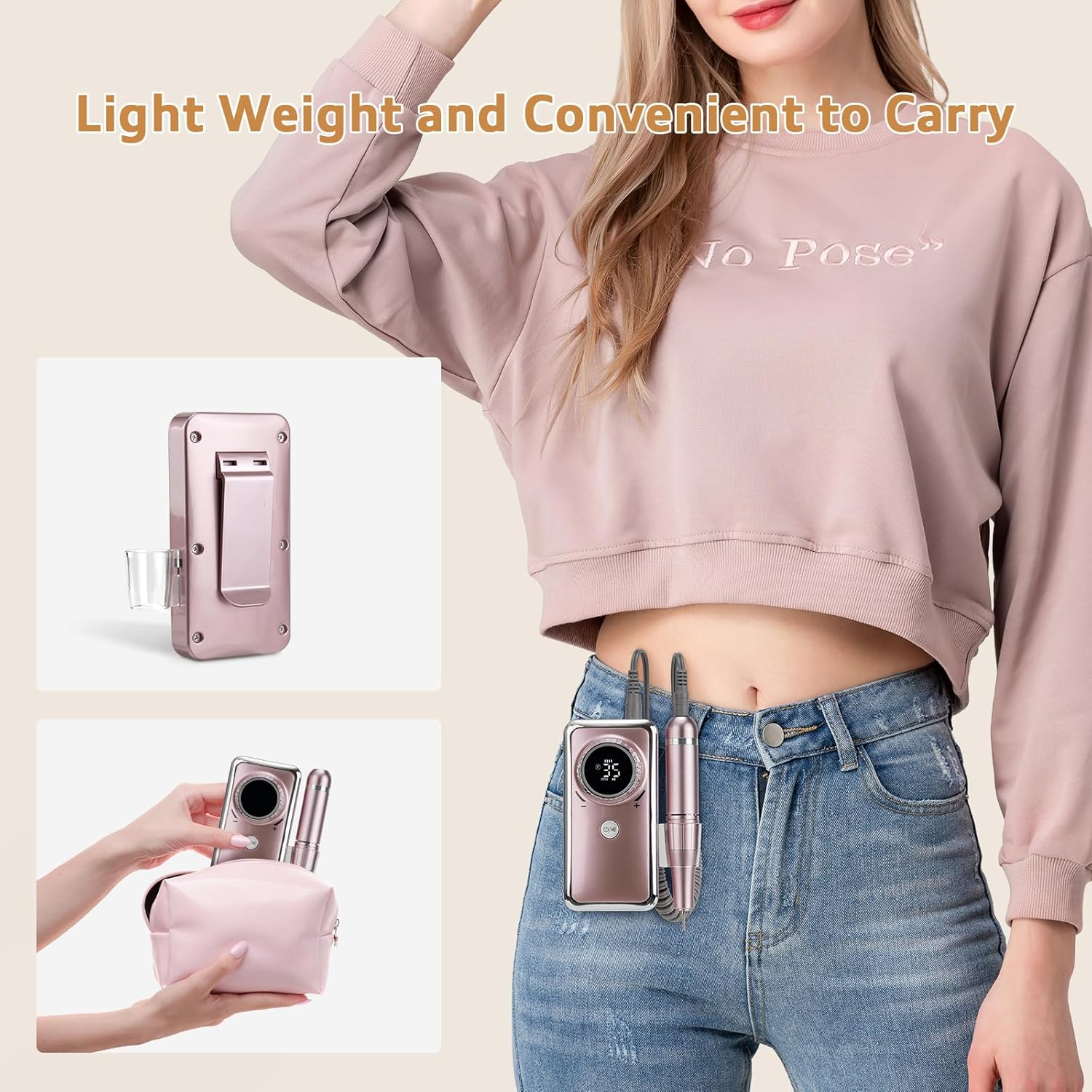 Madenia Rechargeable Nail Drill Machine: Professional Electric Nail Files USB E File for Acrylic Nails Gel, 35000RPM Adjustable Speed Manicure Machine with 6 Drill Bits and 56 Sanding Bands, Pink image number 4