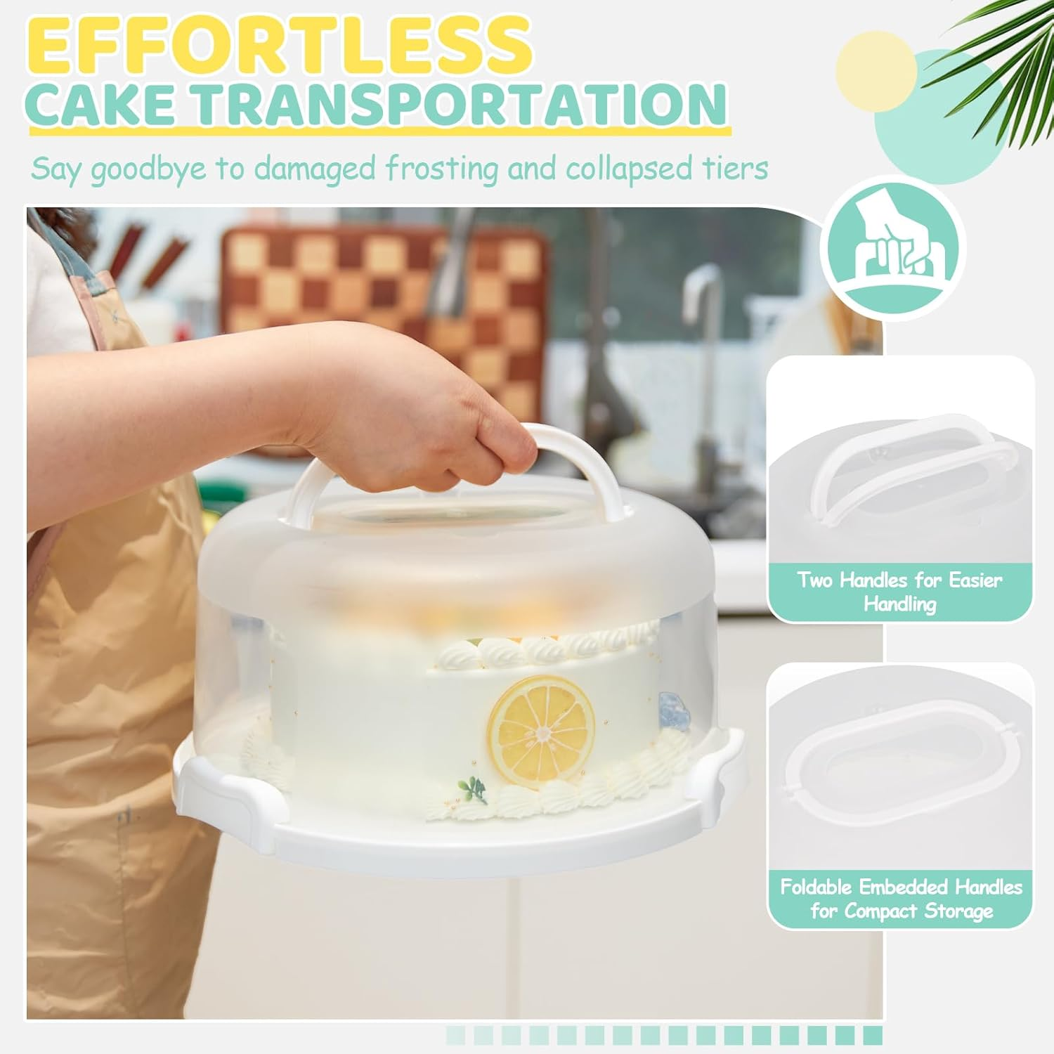 Ohuhu Cake Container, Cake Carrier with Lid and Handle Bpa-Free Cake Holder for 10 Inch Cake with 2 Handles Cupcake Carrier - Plastic Cover Two Sided Base for Transport Pies Nuts Fruit image number 3