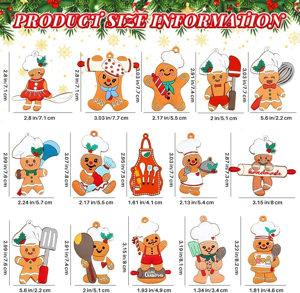 AUTOWT 30Pcs Wooden Gingerbread Christmas Ornaments Set, Assorted Ginger Man Hanging Decorations with Strings, Snowman Xmas Tree Hanging Figurine for Christmas Festive Season Holiday Party Home Decor image number 3