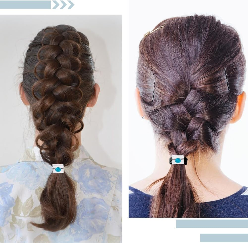 CABODYALS Pack of 3 Boho Western Style Decorative Ponytail Holders Made of Metal Vintage Turquoise Hair Bobbles Bracelet Cowgirl Hair Bands Rope with Box for Women Outfit Dress Party Accessories