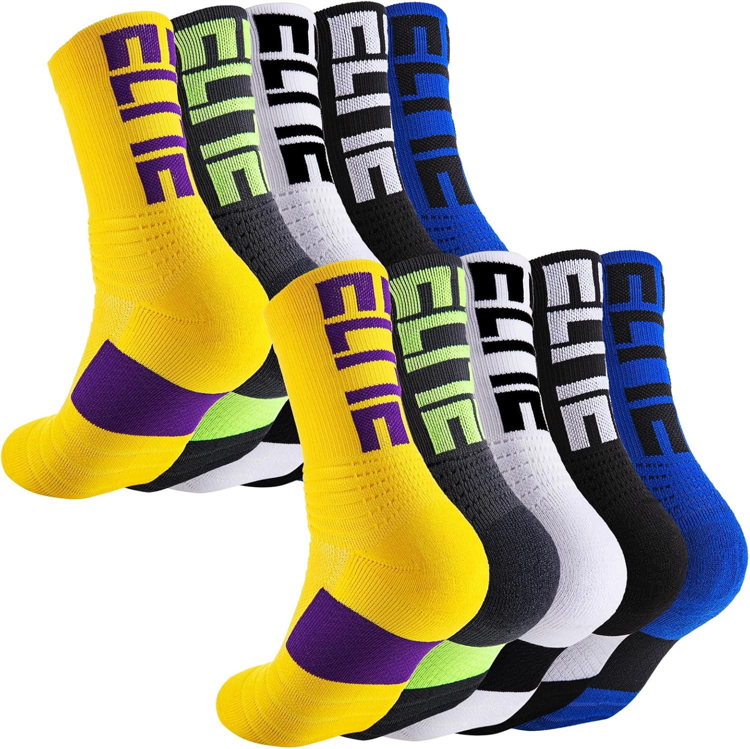 5 Pairs Cushion Crew Socks Elite Athletic Socks for Men Women for Basketball, Running, Sports, Walking, Working, Cycling, Hiking, Football image number 5
