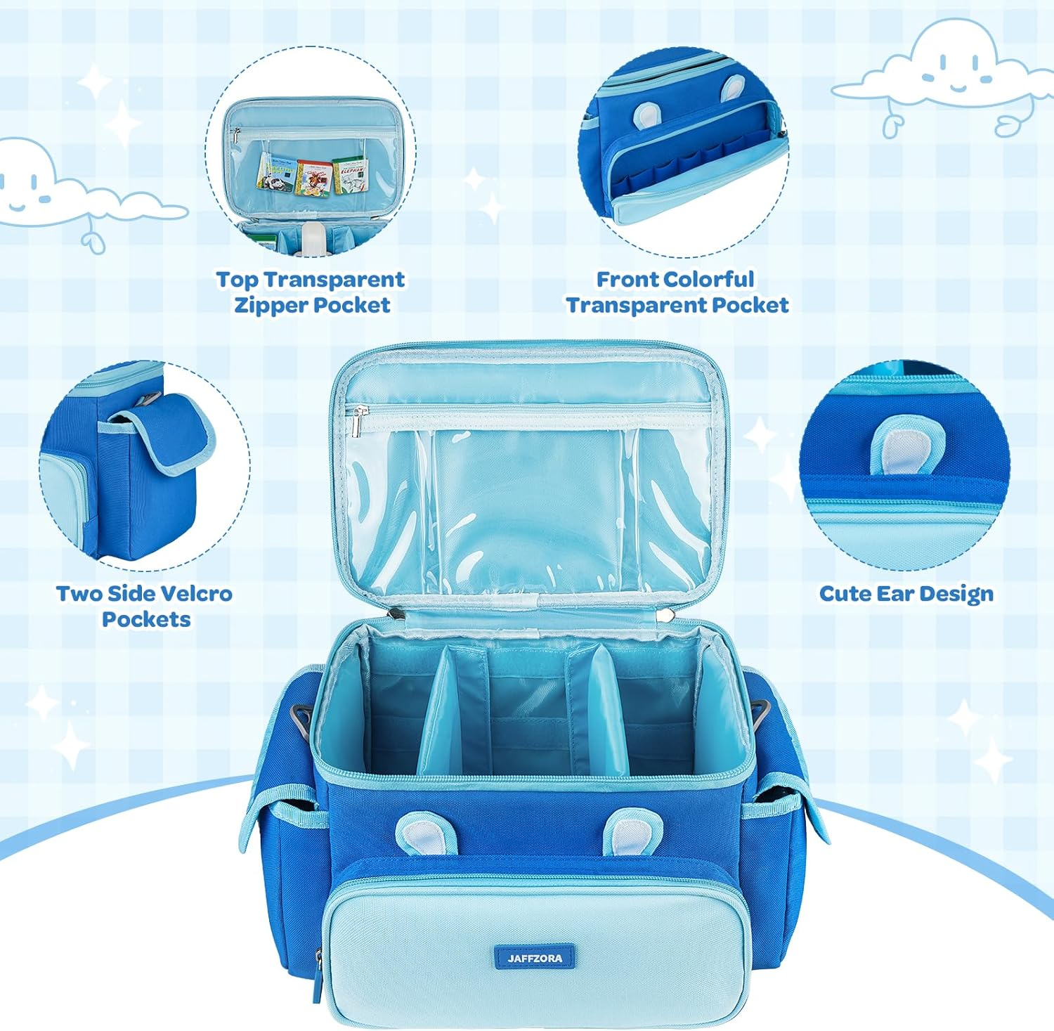 Carrying Case Fit for Little Tikes Story Dream Book Machine Starter Set, Cute Storage Bag Compatible with Toniebox, Storypod Audio Player and Accessories, Blue (Bag Only) image number 2