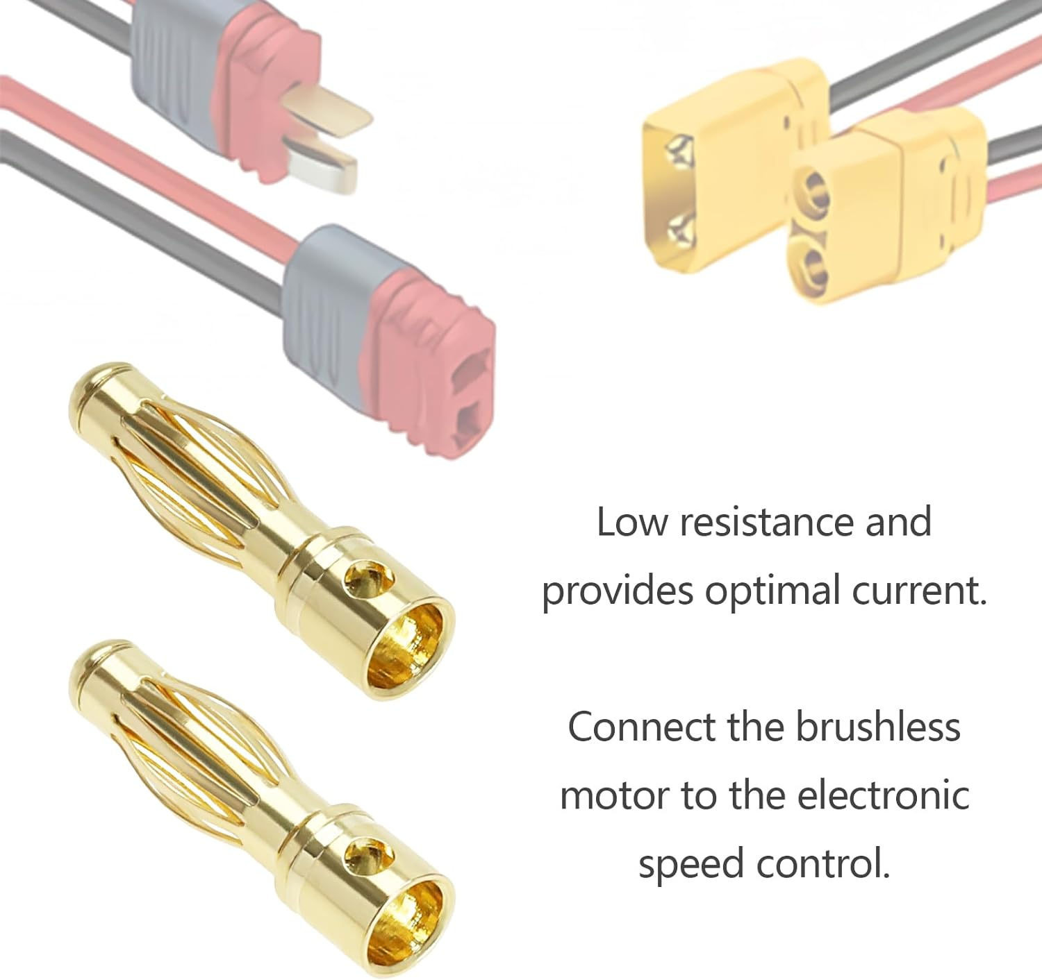 SING F LTD 40X 4Mm Banana Plug Female and Male Connector Gold-Plated Copper Material for RC Helicopter Motor, Golden