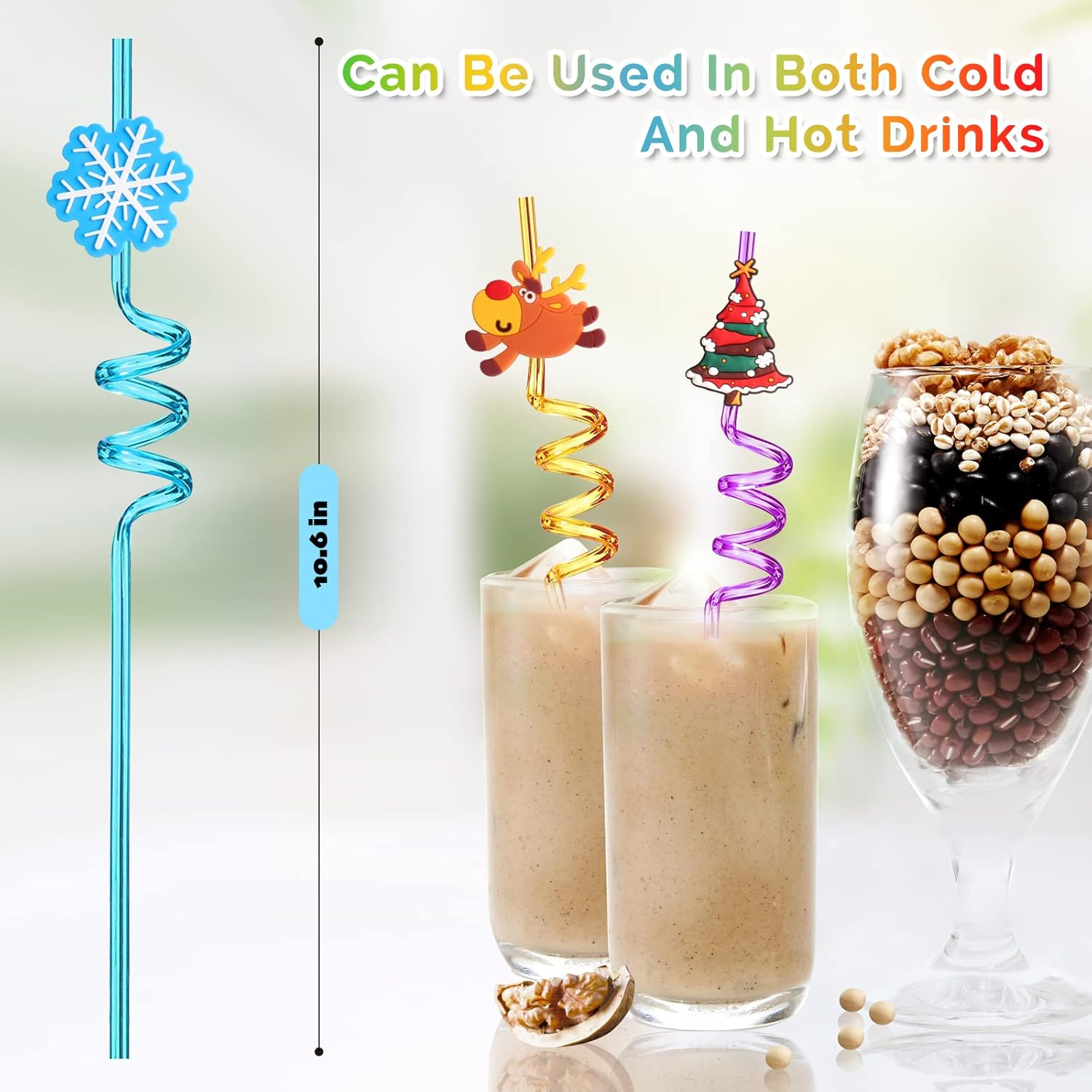 24 Christmas Party Favors for Kids, Christmas Party Decorations Supplies, Xmas Candy Bags Supplies, Christmas Goodie Gifts, Drinking Straws with 2 Cleaning Brushes image number 5