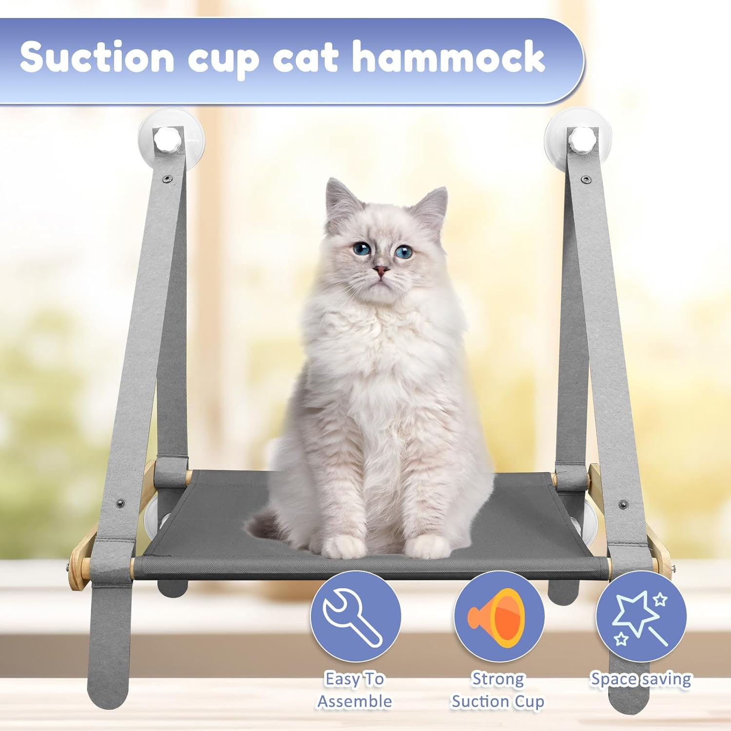 Cat Windows Perch, Robust Cat Windows Hammock with 4 Strong Suction Cups, Easy to Install Cat Windows Seat, Cat Window Bed, Safe Hanging Window Shelf Perch for Small Medium Indoor Cats