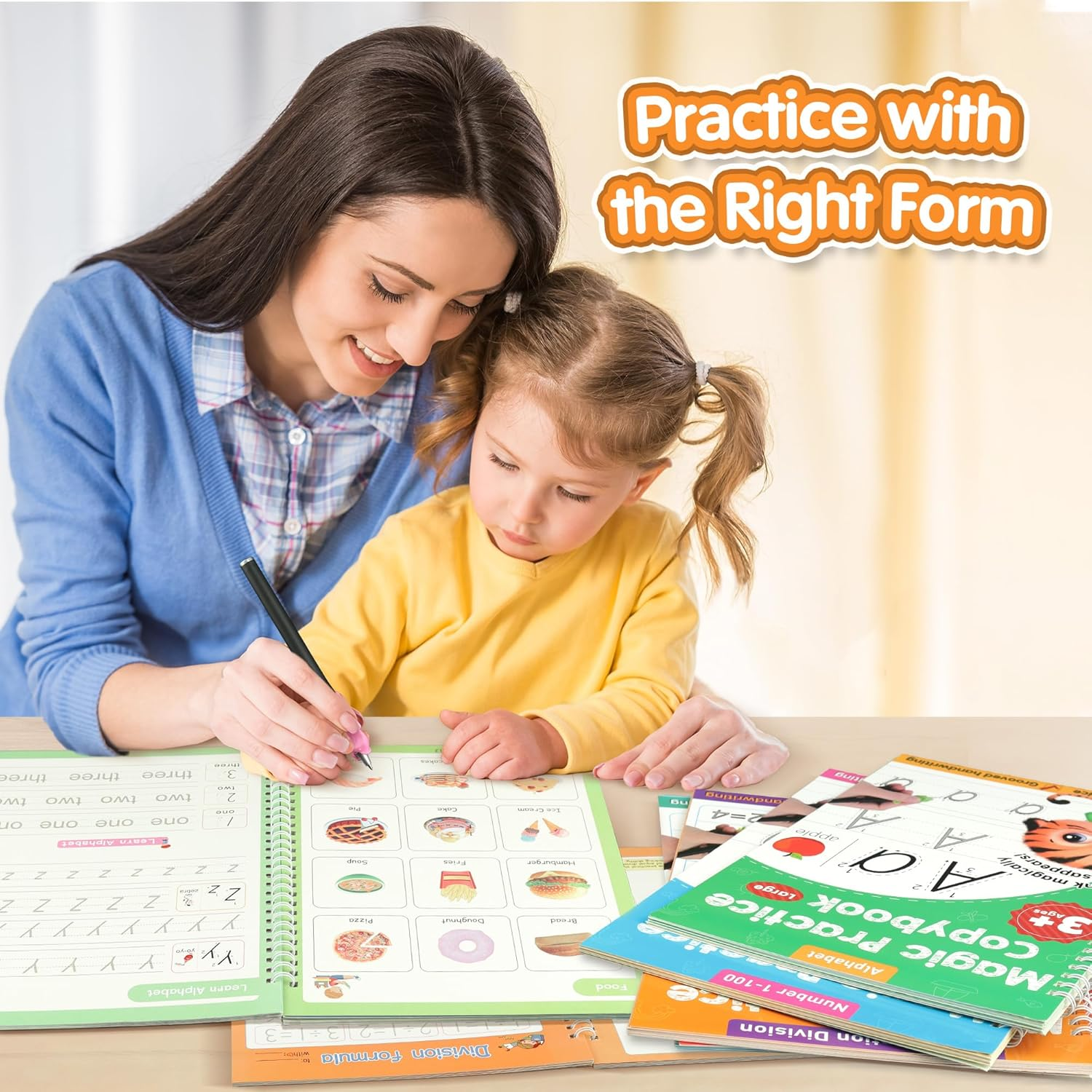 Large Magic Grooved Practice Copybook 5 Pack, Reusable Grooved Handwriting Workbook with Handwriting Aid Magic Pen, Learn to Write Number Letter Tracing for Kids 3-8 Preschool Calligraphy 10.2&times;7.3" image number 4