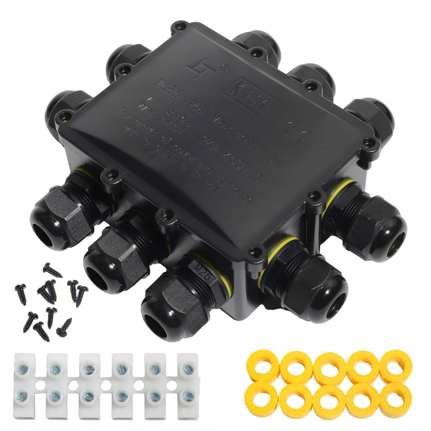 Aikoolwer Waterproof Junction Box External 10 Way with Cover Plastic Outdoor IP68 Cable Connector Lighting Electric External Coupler Cable Gland 4-14Mm image number 6