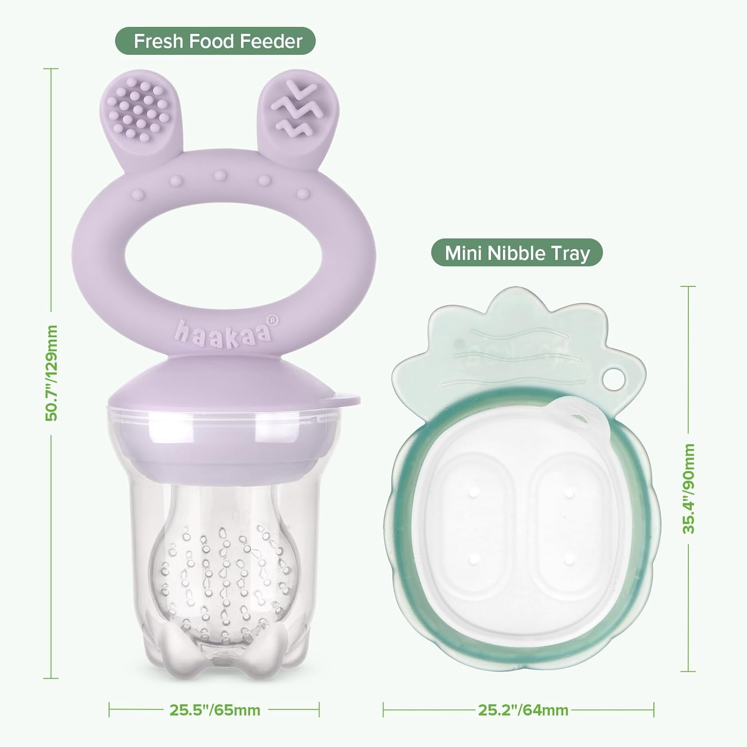 Haakaa Baby Fruit Food Feeder & Mini Freezer Nibble Tray Combo, Breastmilk Popsicle Molds for Baby Cooling Relief, BPA Free Silicone Feeder for Safe Infant Self Feeding, 4 Month+(Lavender) image number 3