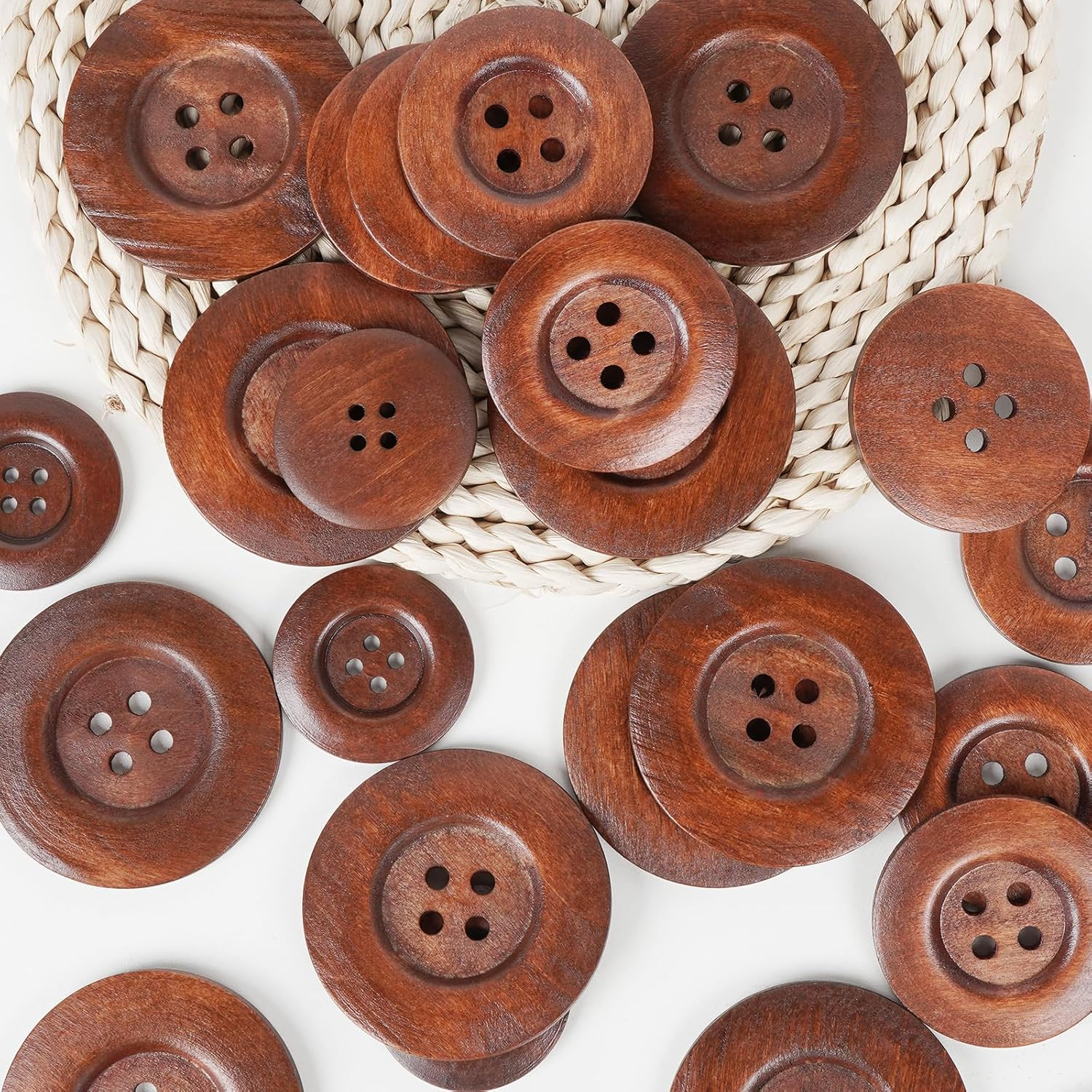 Chenkou Craft 20Pcs Large Size 60MM Brown round Wood Buttons 4 Holes Craft Sewing Button image number 3