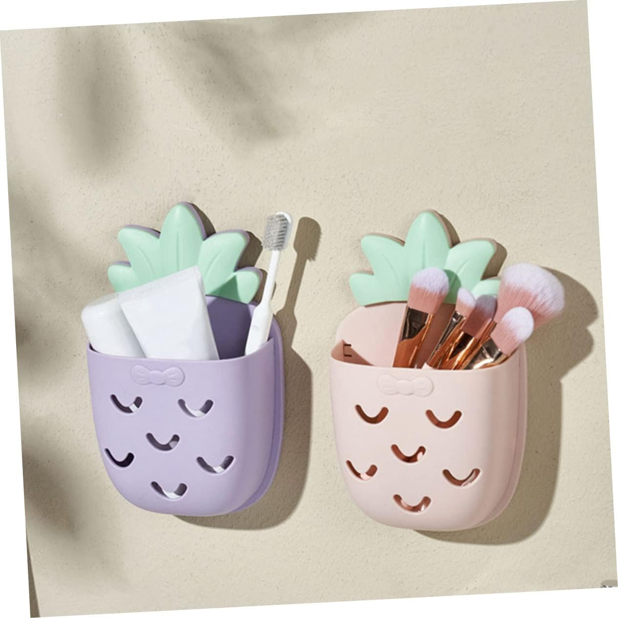 Mobestech 4Pcs Pineapple Bathroom Wall Organizer Wall Mount Storage Holder for Cosmetic Toothbrushes Accessories and Storage Holder for Bathroom Use image number 3