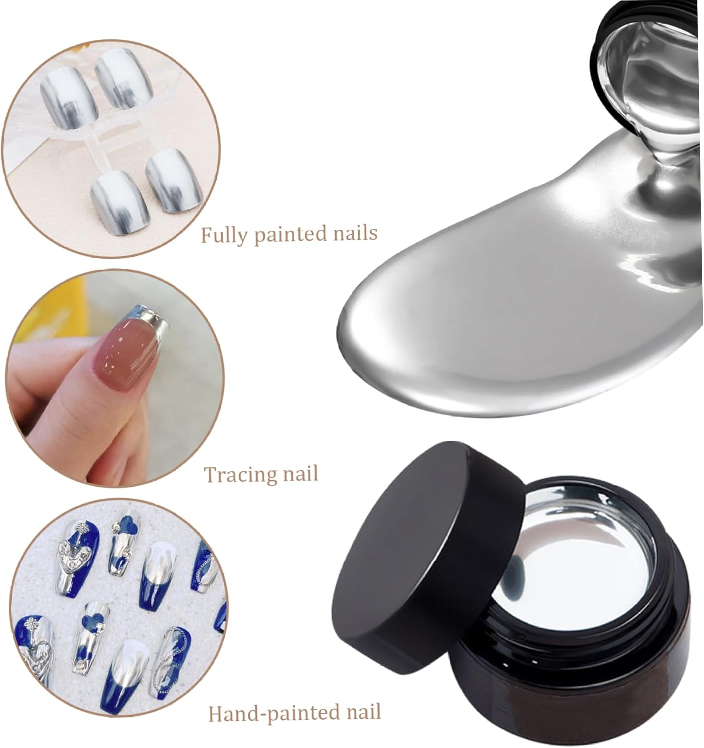 Metallic Painting Gel for Nails Metallic Nail Polish 2PCS 3D Mirror Chrome Nail Polish 10G High Glossy Reflective Gel Polish Soak off Silver Nail Polish for Beginner, Professionals image number 6