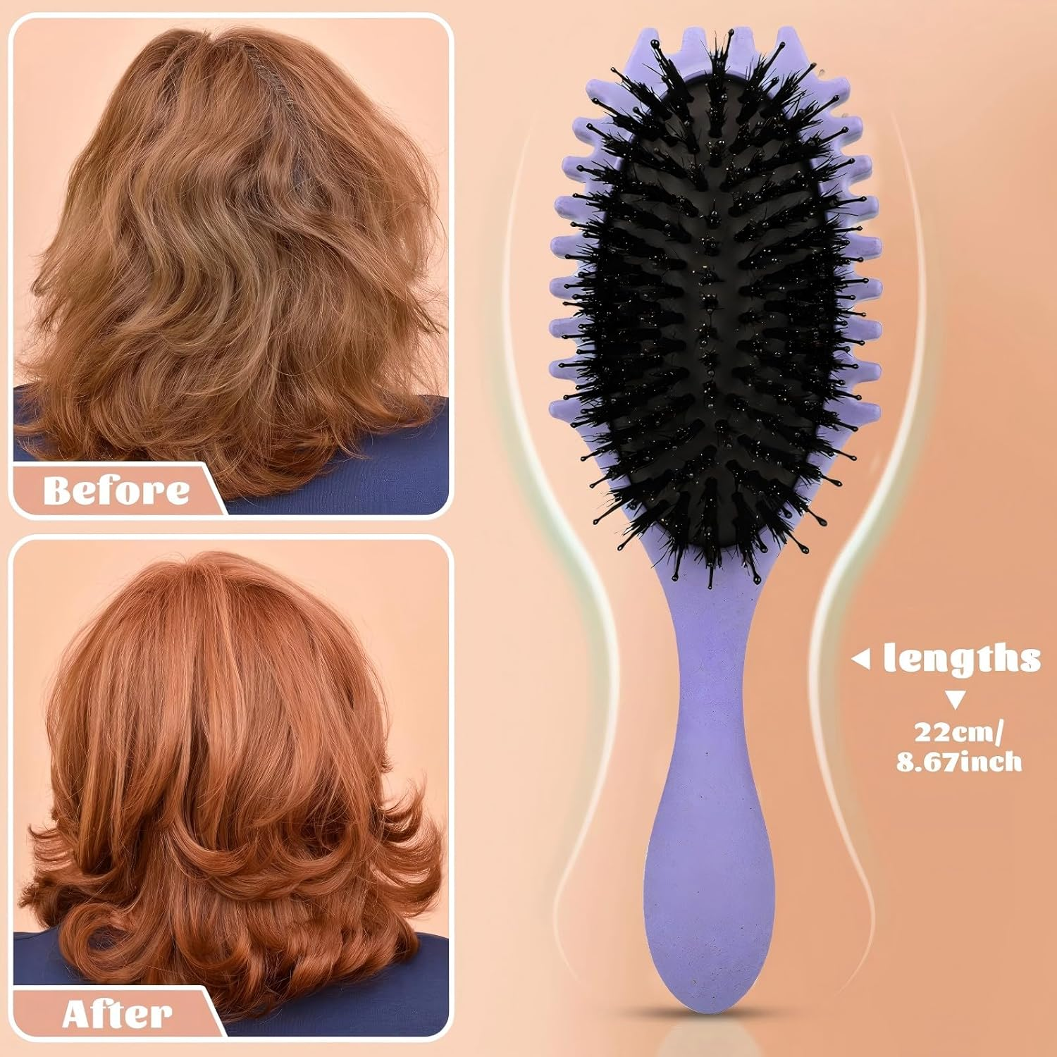 Curl Defining Brush, Hair Brush for Combing and Shaping Men'S and Women'S Curls to Reduce Pulling, Boar Bristle Styling Brush, Effortlessly Defined Curls, Waves & Coils, Reduces Frizz (Purple) - Purple image number 6