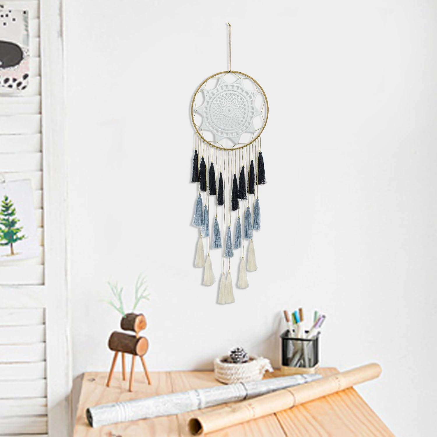 Mrmrkura Dream Catchers Wall Decor for Bedroom, Dreamcatcher Teen Bedroom Decor Boho Macrame Wall Hanging Home Decor, Sun Dream Catcher for Girls, Boys, Gift, Wedding (Black) image number 4