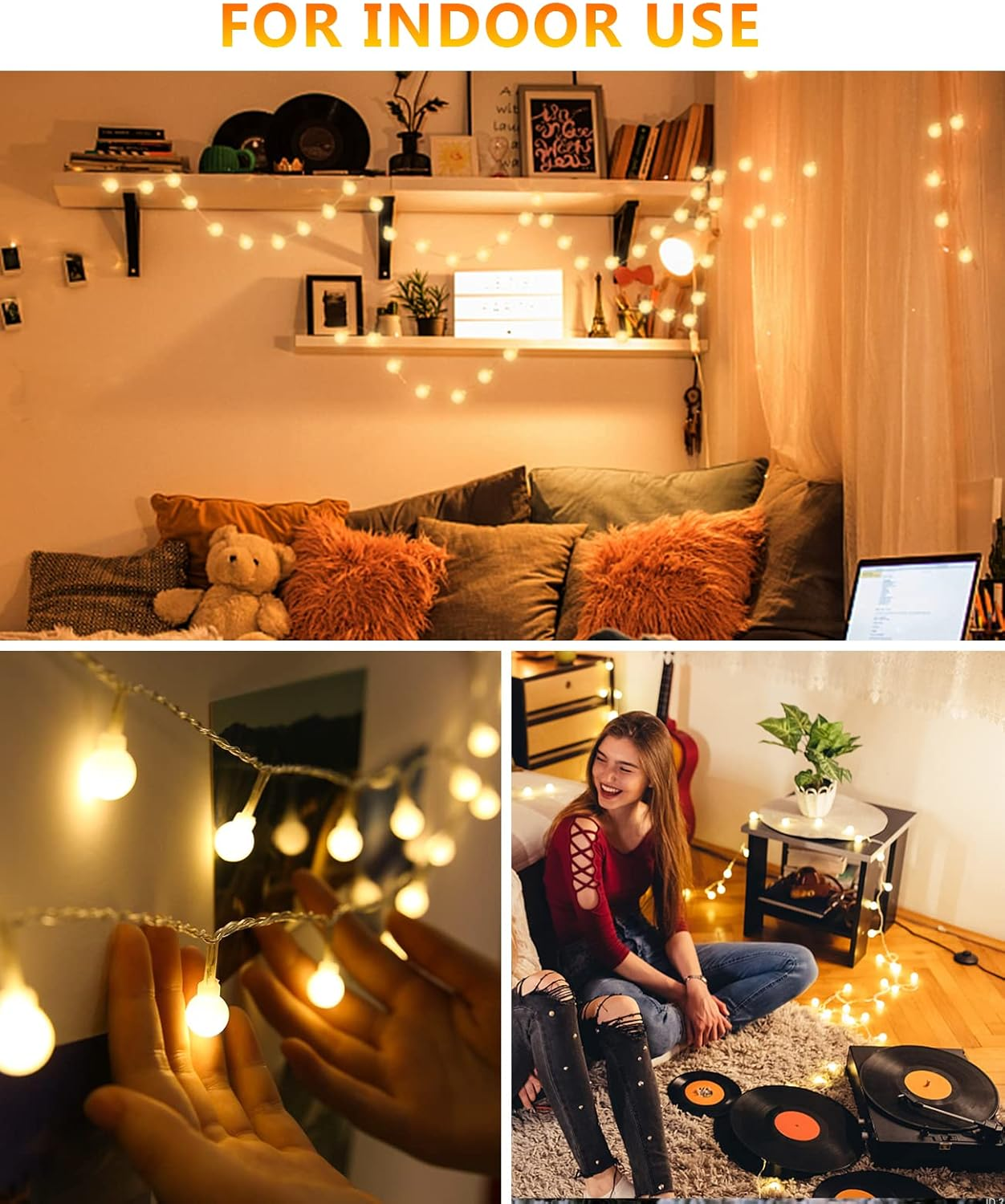 Beedove Globe Fairy Lights, 23FT 50 LED Battery Powered Ball String Lights 8 Modes Dimmable for Wedding Garden Christmas Tree Decor Indoor Outdoor Party Decor (Warm White) image number 1