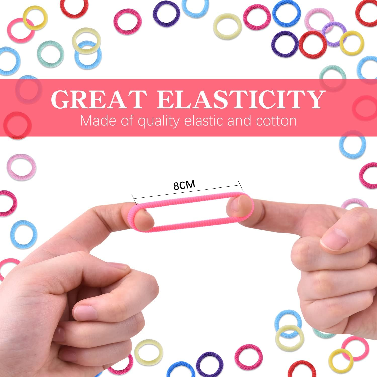 WKJHO 200Pcs Baby Hair Ties, Cotton Soft Toddler Hair Ties for Girls and Kids, Multicolor Small Seamless Elastic Hair Bands Ponytail Holders Hair Accessories image number 4