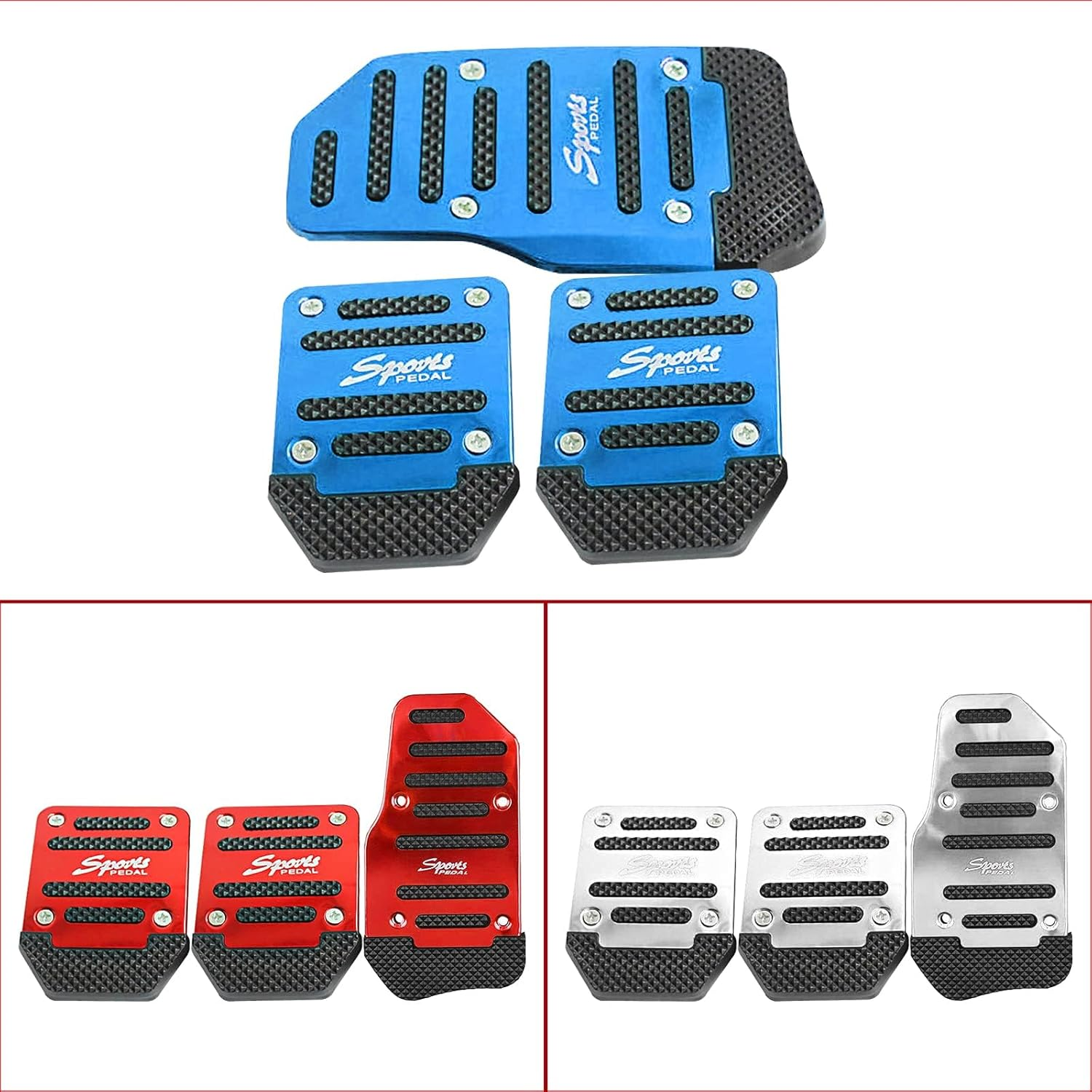 3 PCS Car Non-Slip Aluminum Alloy Pedal Pads, Manual/Automatic Gearbox Gas Pedal Brake Pedal Cover, Anti-Rubbing Car Clutch Pedal Kits, Auto Universal Replacement Accessories (Blue) (Blue)