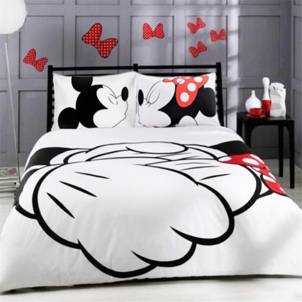 Haru Homie Microfiber Reversible Mickey Mouse Mr/Mrs Couples Duvet Cover 3PCS Bedding Set with Zipper Closure - Ultra Soft Lightweight and Easy Care, King