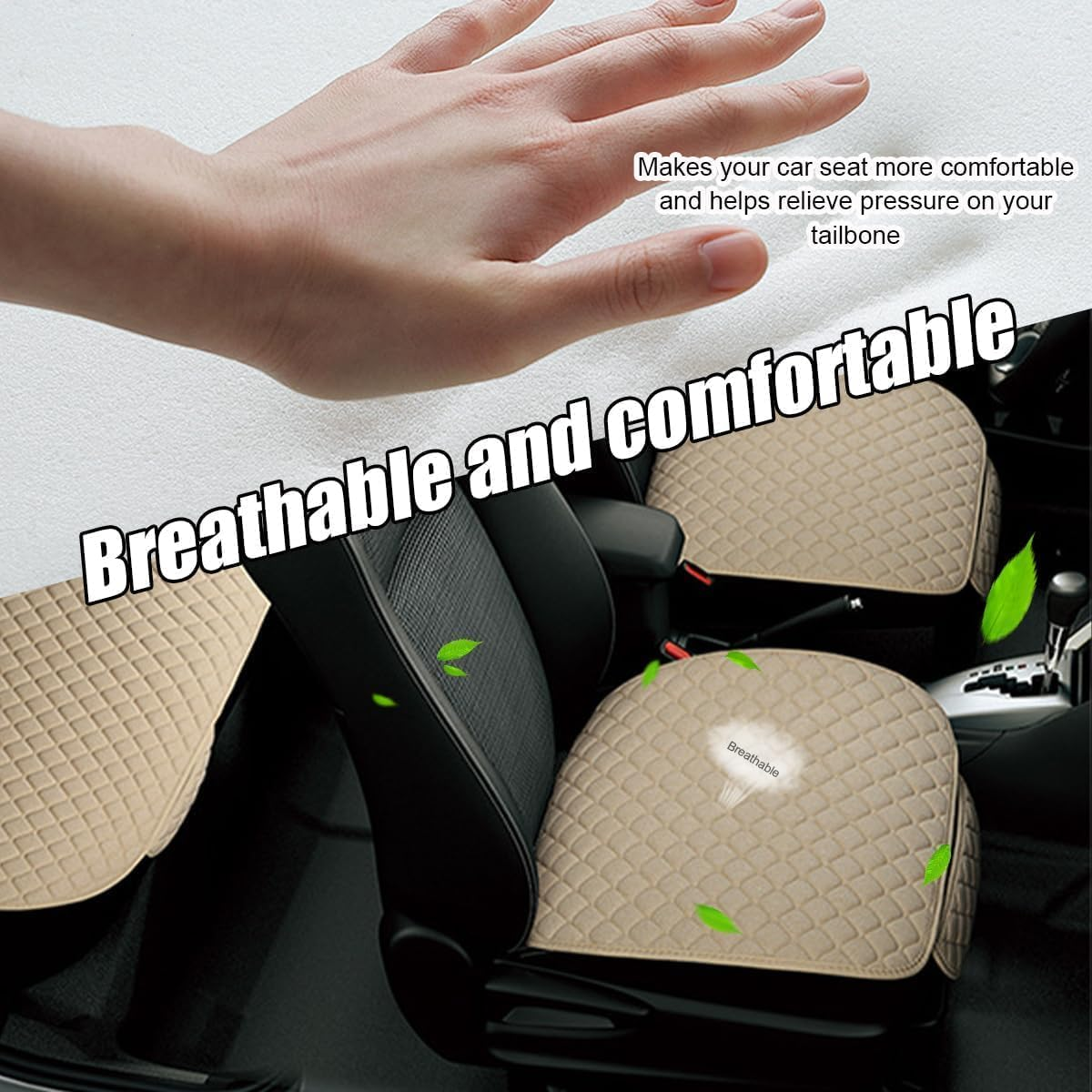 1Pc Car Front Seat Cover Cushion Pad with Storage Pocket,Car Seat Front Pad Auto Seat Protector Pad with Storage Pocket,Beige image number 1