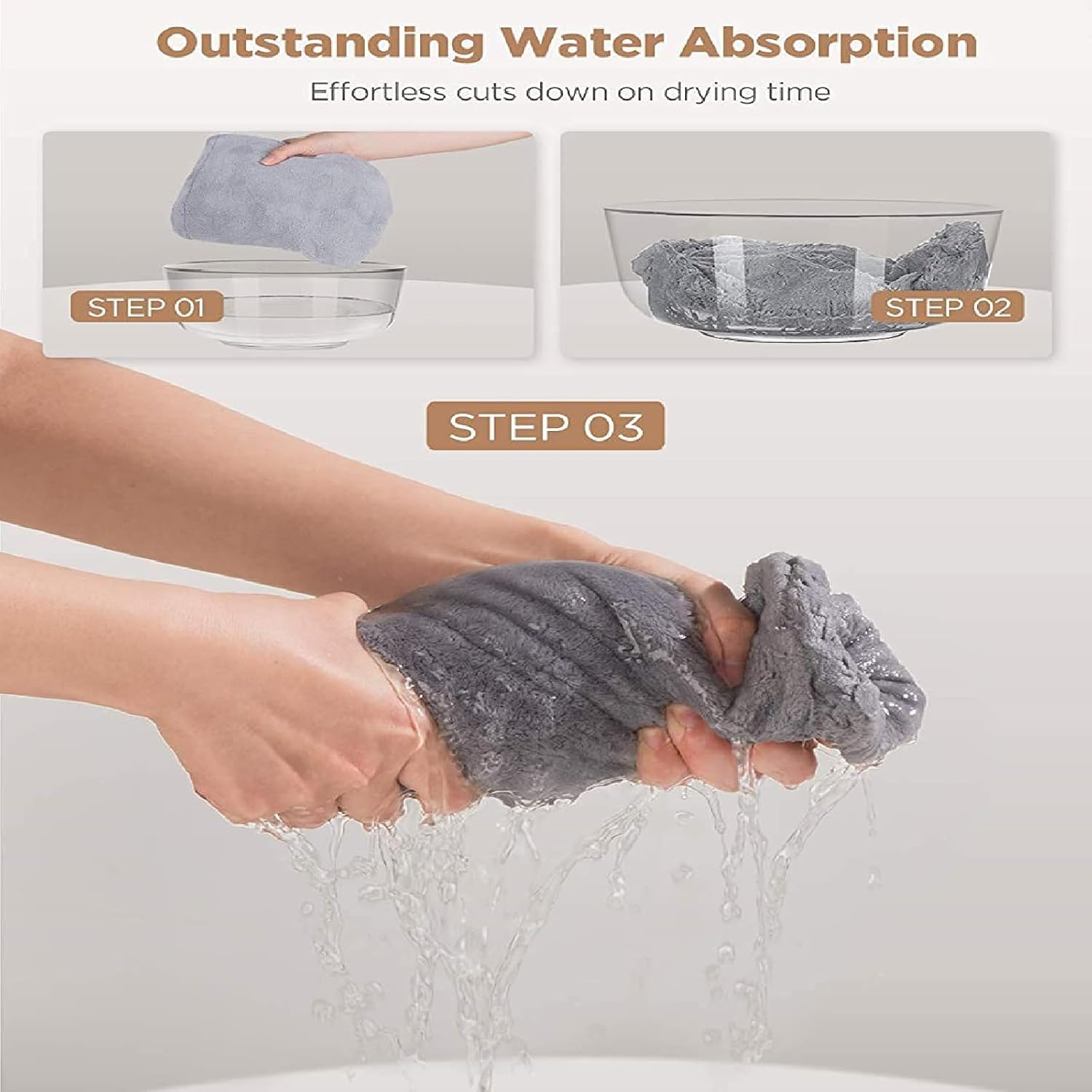 Microfiber Hair Towel, Turban 3 Pcs Hair Turbans for Wet Hair,Hair Drying Towel with Button,Head Towel to Dry Hair Quickly Drying Hair Wrap Towels for Girls with All Hairstyles (Blue,Grey,Pink) image number 4