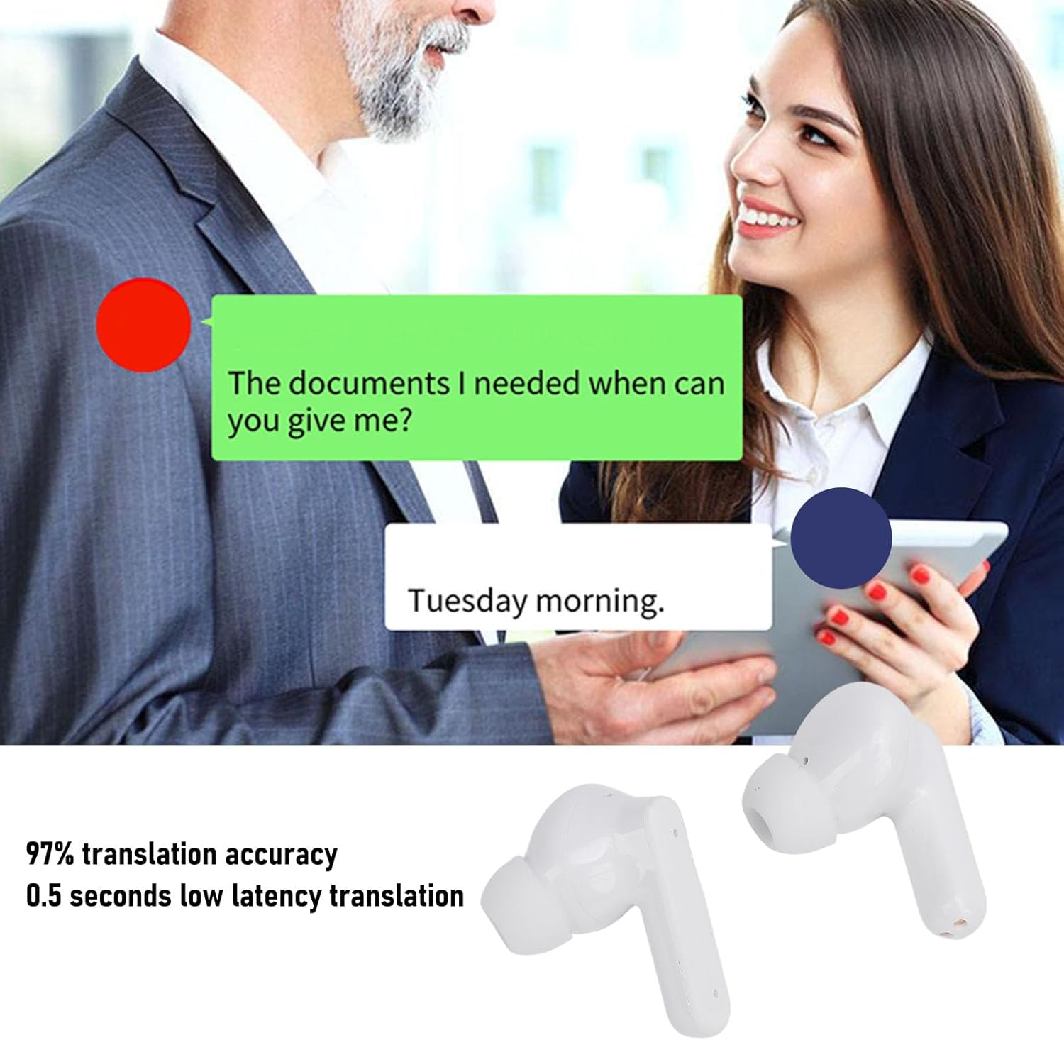 Diyeeni Translation Earbuds, Real Time Language Translator Earbuds with Touch Screen, 137 Languages & Accents, Translation Headphones Cordless, ANC Noise Reduction, IPX5 image number 3