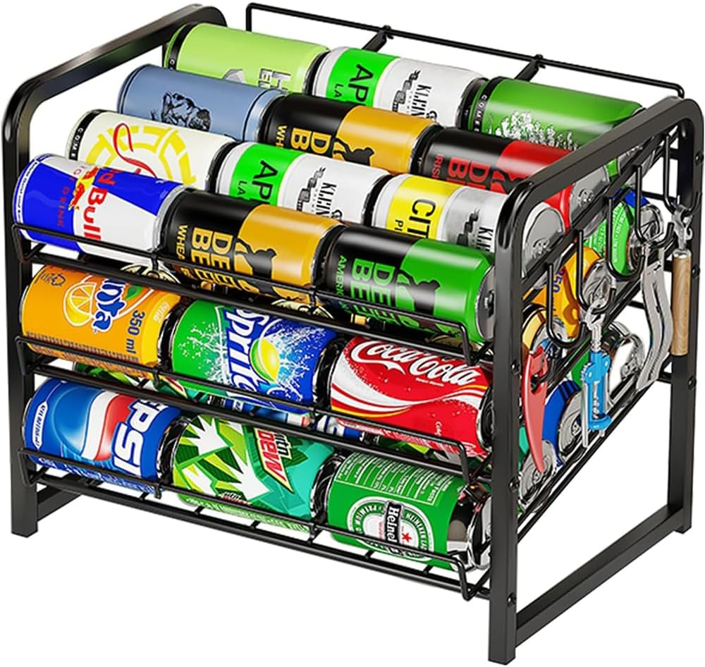 Shukichi 3-Tier Stackable Can Organizer for Pantry and Kitchen, Can and Bottle Dispenser, Multi-Scenario Storage for Soda, Canned Food, and Drinks, Black image number 4