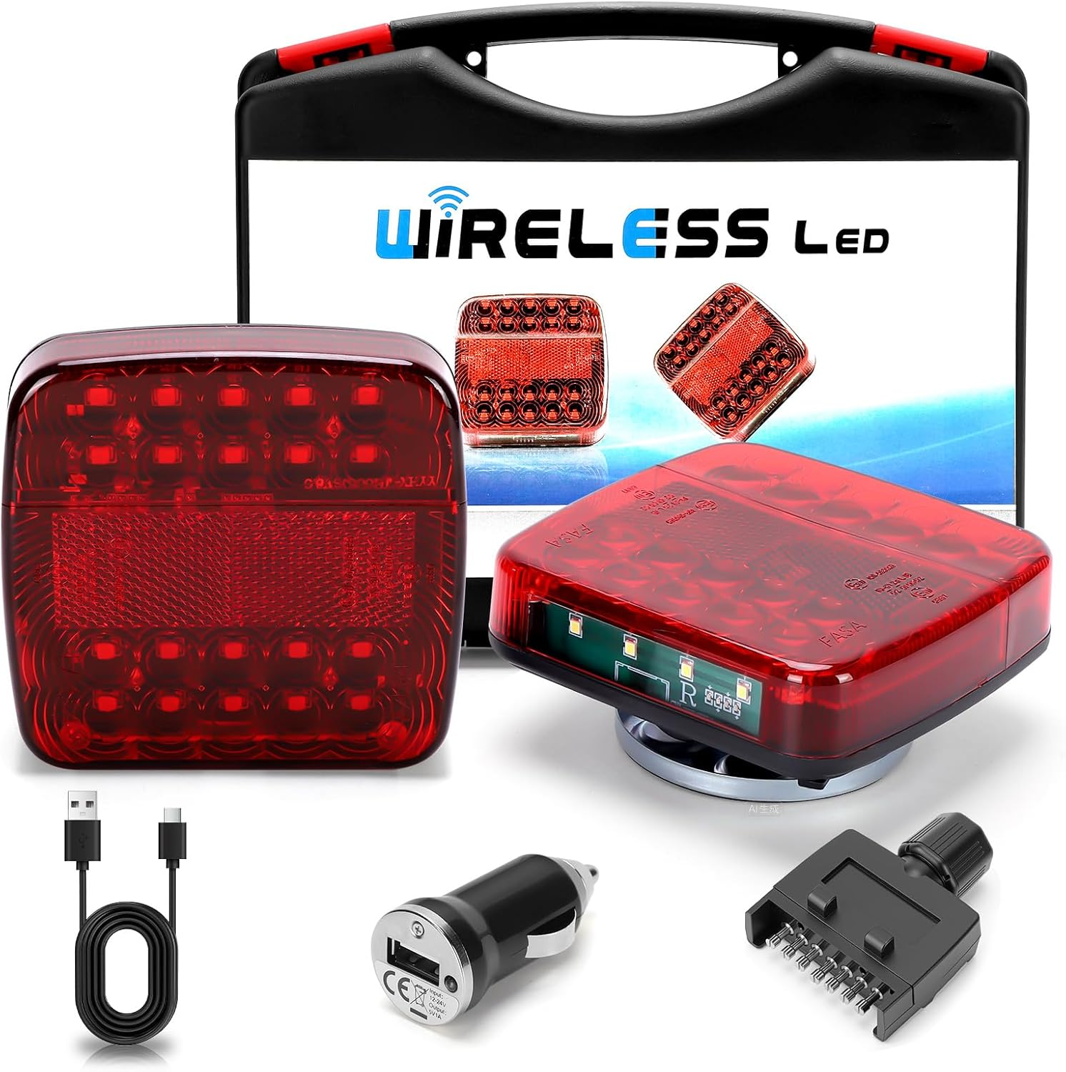 WODHMIEY Wireless Magnetic LED Trailer Lights, 2.4Ghz 100 Feet Stable Signal, Storage Box, Rechargeable Tow Lights for Trucks Vehicles Trailers Campers Boats
