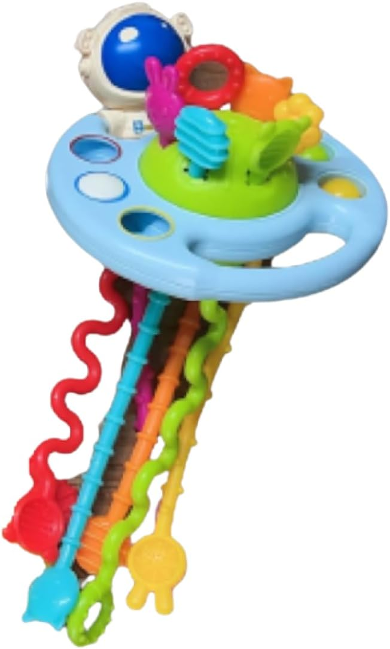 Yummy Baby Montessori Sensory Toy, Silicone Pull String Teething Toy, Perfect for Entertaining Baby While Developing Motor and Sensory Skills (Space White)