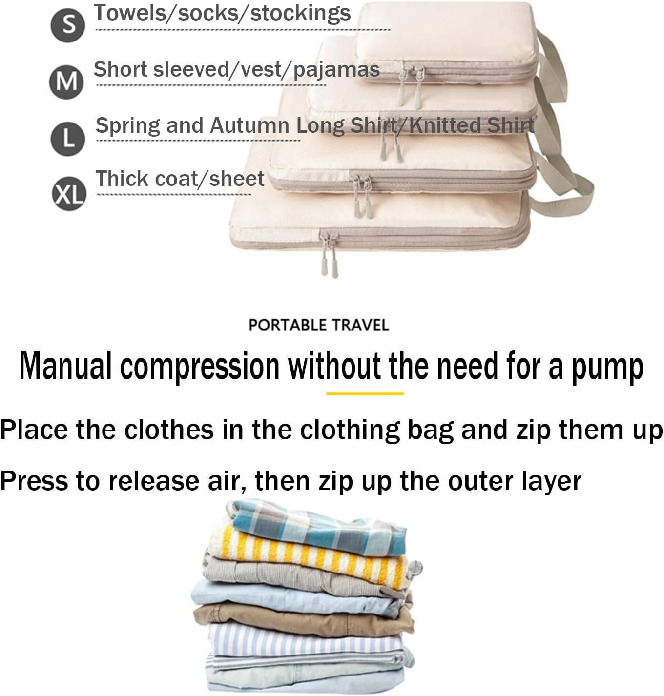 Compression Packing Cubes, 4Pcs Expandable Storage Travel Luggage Bags Organizers (Grey) - Black image number 2