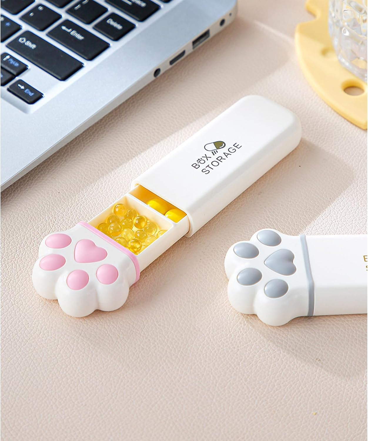 Daily Pill Organiser Box, Cute Cat Paw, 3 Compartments Pill Holder Container, Small Portable Pill Case for Travel Pocket Purse, Kawaii Gift (Pink) - Grey image number 4