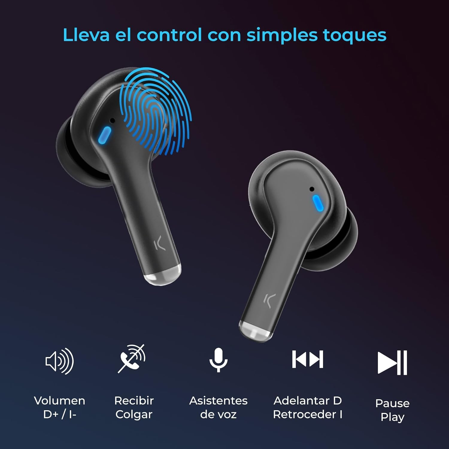 KSIX Noise Cancel 3 Wireless Bluetooth Headphones with Active Noise Cancelling ANC + ENC, HD Calls, Transparency Mode, LED Panel, True Wireless Stereo, Voice Assistants, 18 Hours Runtime image number 2