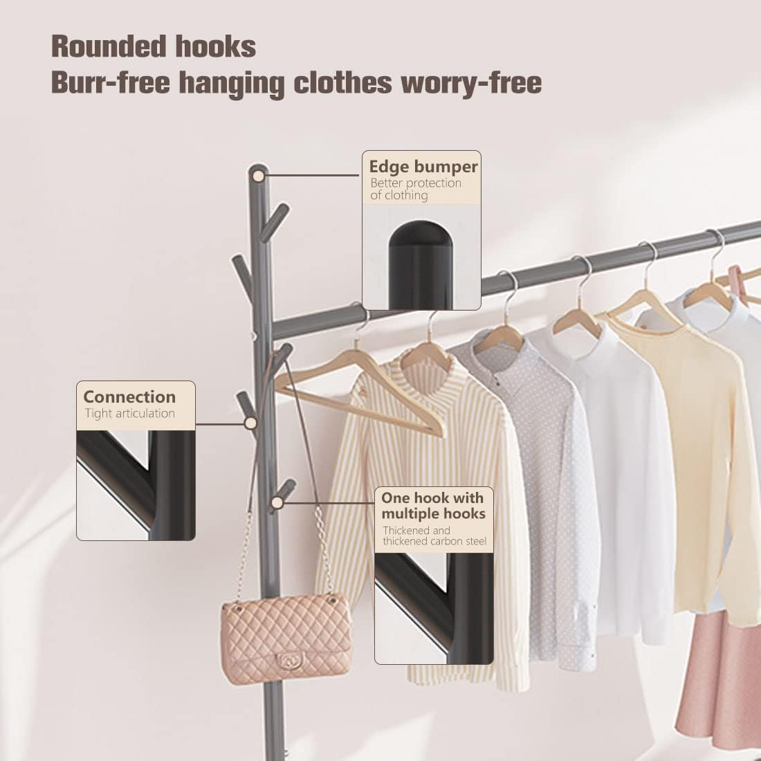 Clothes Rack Clothing Rack Rolling Organizer with Wheels Bottom Shelves Double Tiers for Multipurpose image number 4