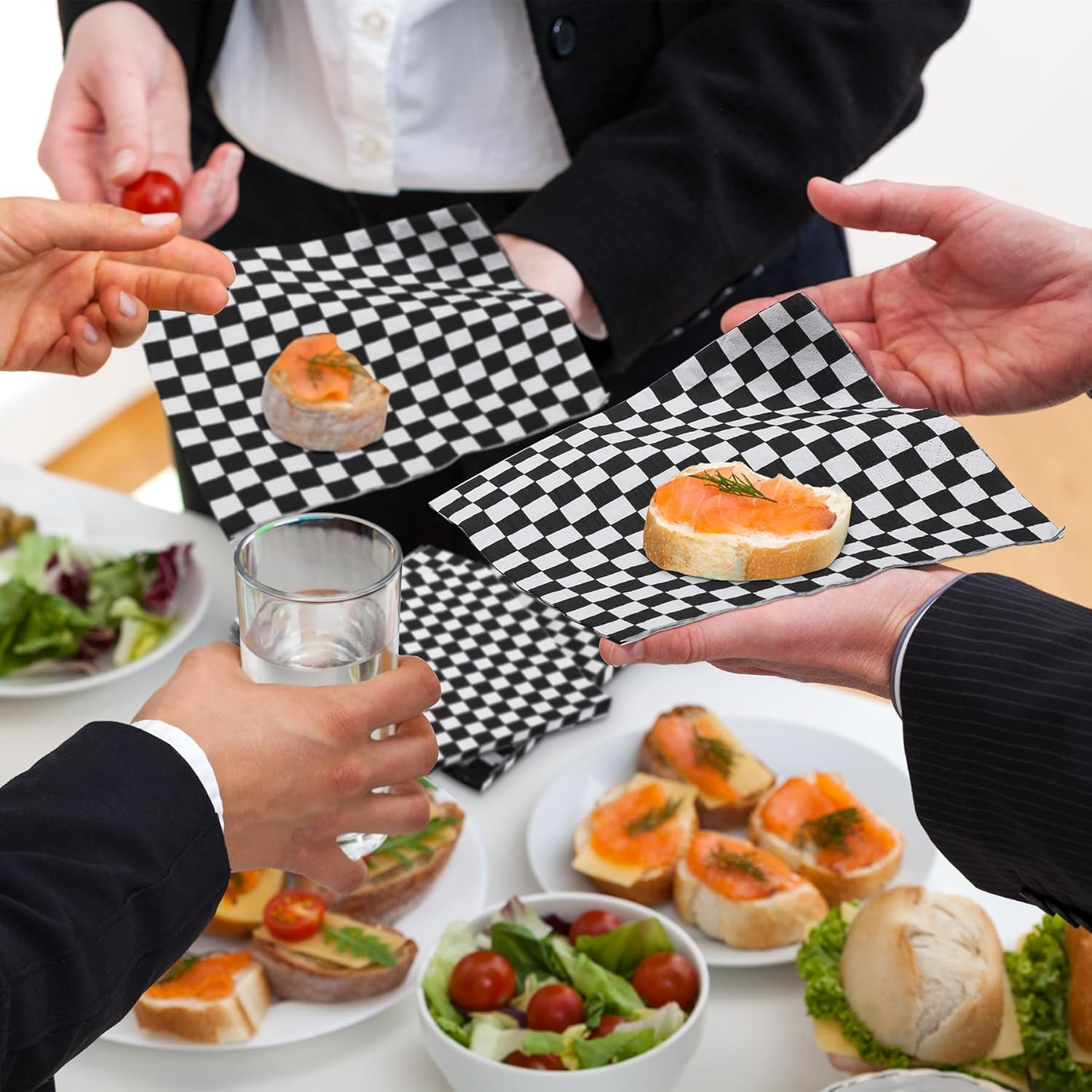 Aodaer 48 Pieces Race Car Paper Napkins - Disposable Checkered Flag Cocktail Dinner Napkins 13" X 13" Unfolded for Racing Party Supplies image number 3