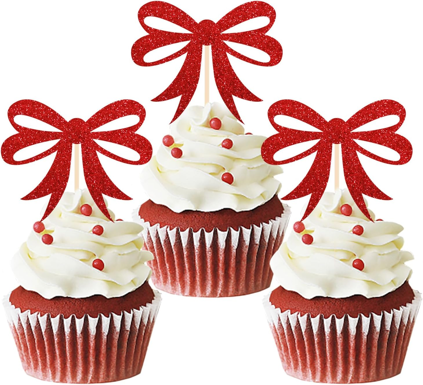 24 PCS Merry Christmas Cupcake Toppers for Christmas Decorations, Christmas Tree Cake Toppers for Christmas Party Supplies (Bow Tie) image number 3