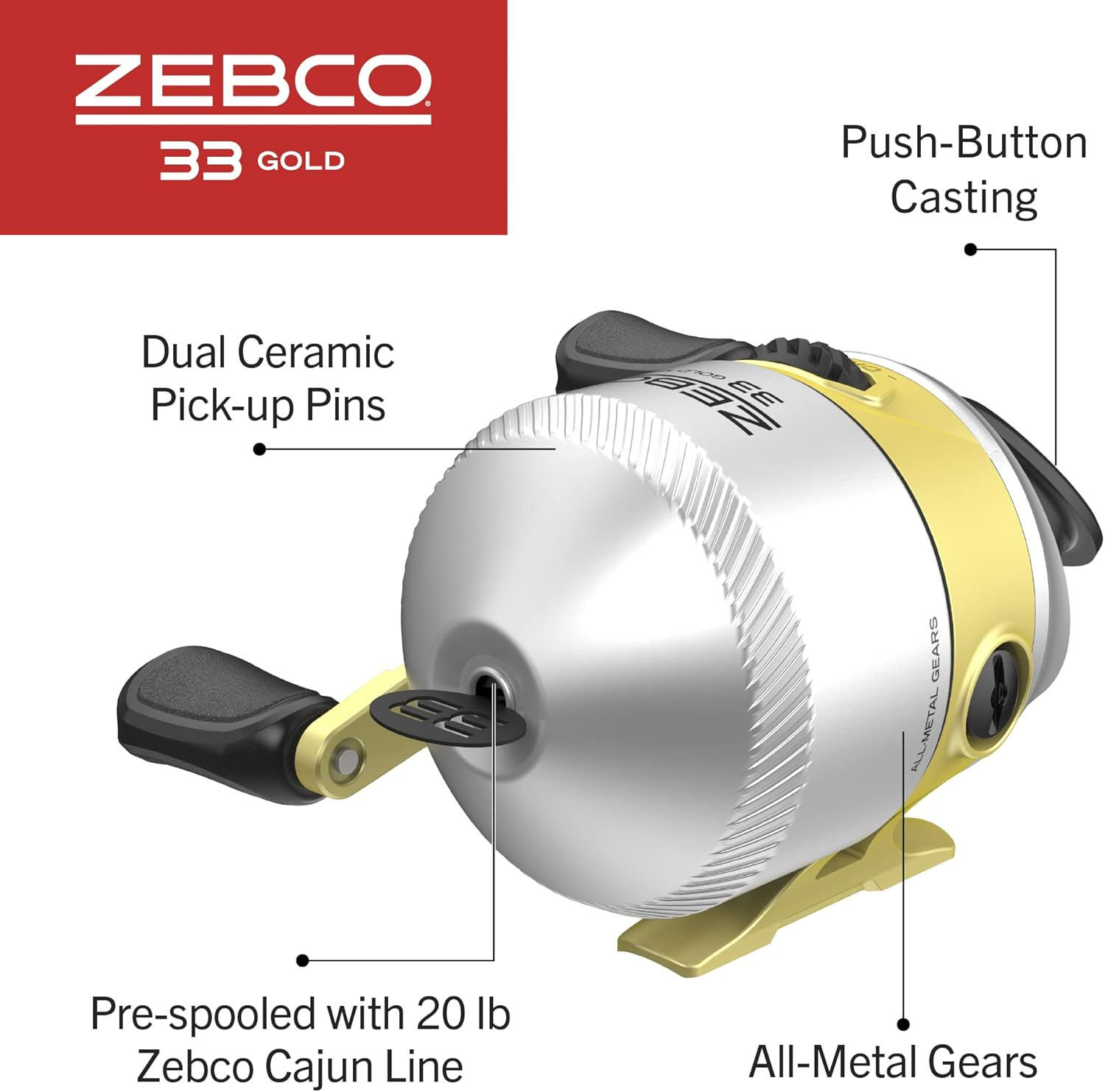 Zebco 33 Gold Spincast Fishing Reel, 3 Ball Bearings, Instant Anti-Reverse with a Smooth Dial-Adjustable Drag, Powerful All-Metal Gears with a Lightweight Graphite Frame, New Model image number 1
