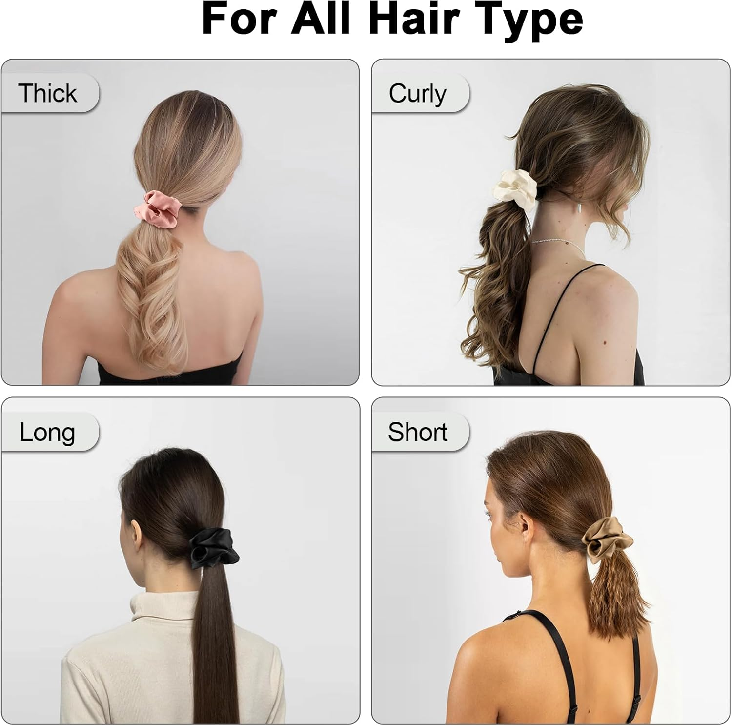 Leonids Satin Hair Scrunchies for Women, Silk Hair Scrunchies for Girls, Elastic Hair Bands (Black+Black+Black)