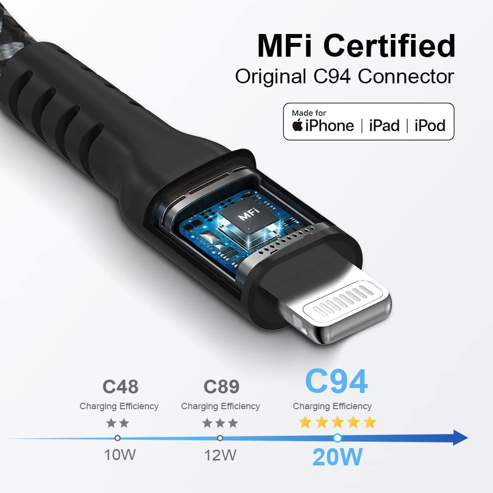 AHGEIIY USB C to Lightning Cable 2M 2Pack, Apple Mfi Certified Iphone Charger Cable Nylon Braided USB-C to Lightning Fast Charging Cord for Iphone 14/13/12/11/8/7/6/5, Ipad image number 2