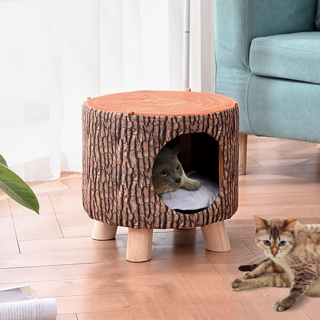 Indoor Cat Litter Stool Enclosed Cat Litter Cat Bed Four-Season Pet Litter(Color:Brown) image number 4