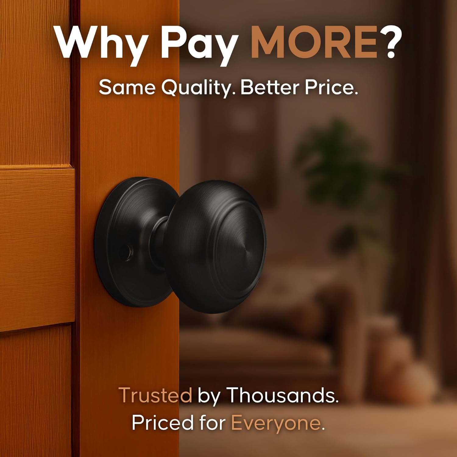 Copper Creek Matte Black Door Knobs - round Colonial Knob with Privacy Locking Function for Home Improvement, 1 Pack - Fits All Standard Doors - Locking Door Knob for Bedroom and Bathroom Use image number 1