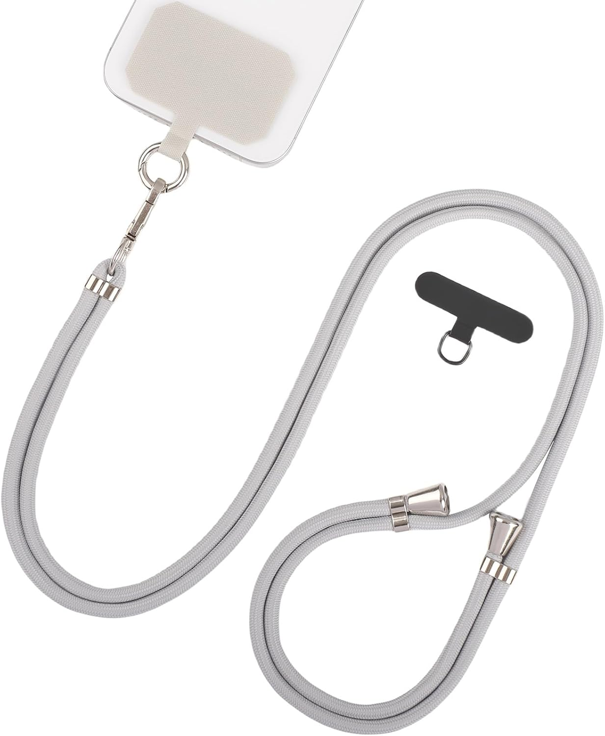 Segus Mobile Phone Chain Universal, 1 Piece 6 Mm Mobile Phone Strap, Mobile Phone Chain for Hanging, Mobile Phone Lanyard with 2 Pieces Universal Patch, Adjustable and Removable, Mobile Phone Cord For
