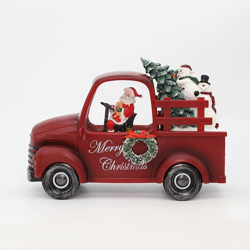 Christmas Musical Red Truck Water Lantern with Swirling Confetti LED Lights image number 1